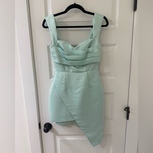 Elliatt Mint Green Pleated Bust Asymmetric Mini Dress